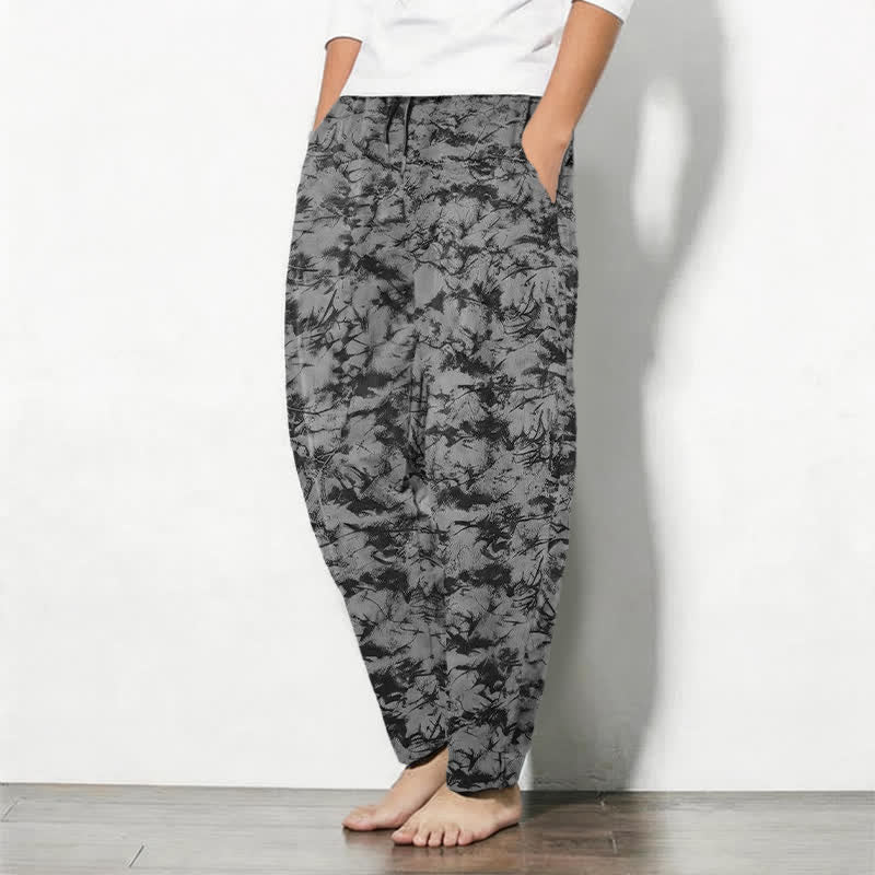 Nimara Ritual Pure Cotton Dark Marble Camo Pattern Drawstring Men's Tapered Pants With Pockets