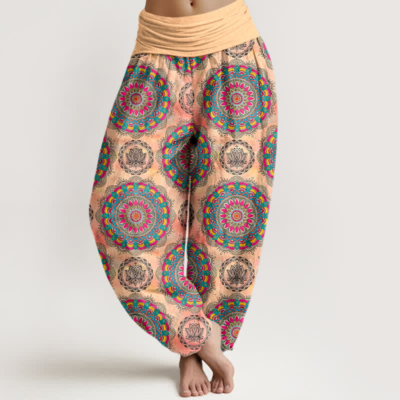 Nimara Ritual Cotton Boho Mandala Pattern Women's Elastic Waist Harem Pants