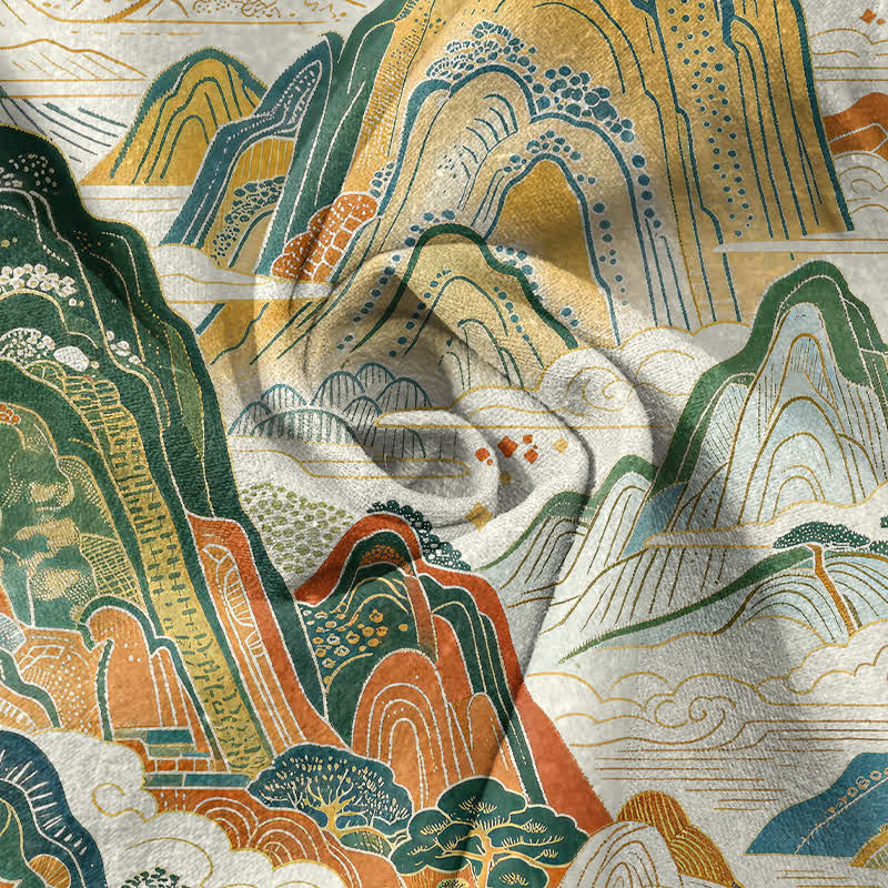 Nimara Ritual Cotton Abstract Mountain Landscape Pattern Men's Short Sleeve Half Button Shirt