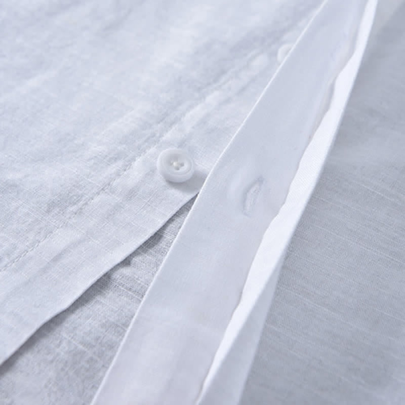 Nimara Ritual Spring Casual Mandarin Collar Button-Up Solid Cotton Linen Men's Long Sleeve Shirts
