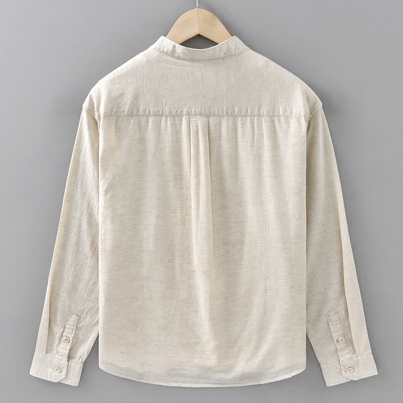 Nimara Ritual Spring Casual Mandarin Collar Button-Up Solid Cotton Linen Men's Long Sleeve Shirts