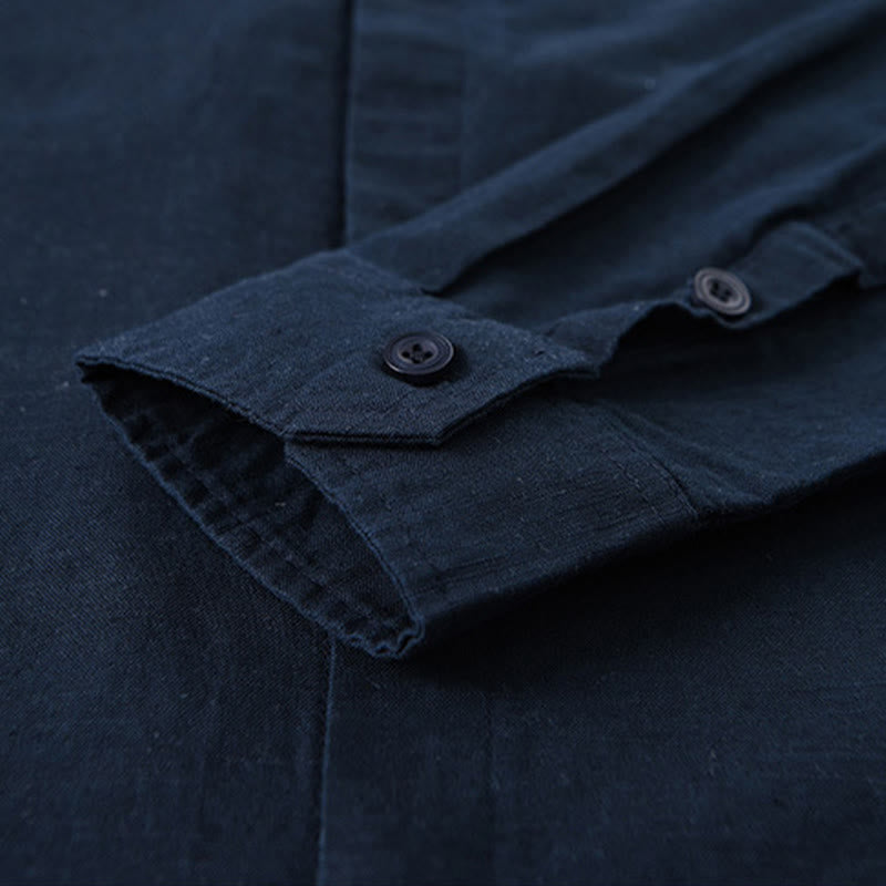 Nimara Ritual Spring Casual Mandarin Collar Button-Up Solid Cotton Linen Men's Long Sleeve Shirts