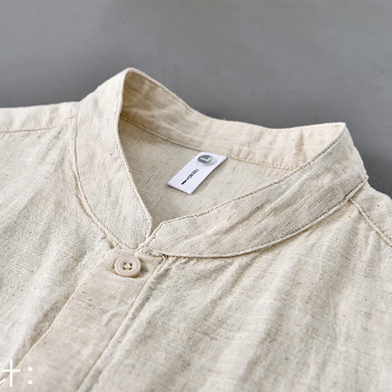 Nimara Ritual Spring Casual Mandarin Collar Button-Up Solid Cotton Linen Men's Long Sleeve Shirts