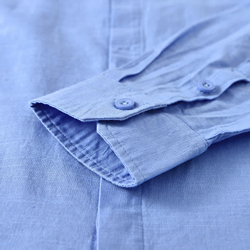 Nimara Ritual Spring Casual Mandarin Collar Button-Up Solid Cotton Linen Men's Long Sleeve Shirts