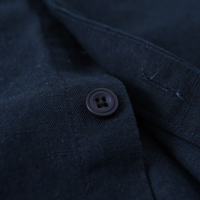 Nimara Ritual Spring Casual Mandarin Collar Button-Up Solid Cotton Linen Men's Long Sleeve Shirts