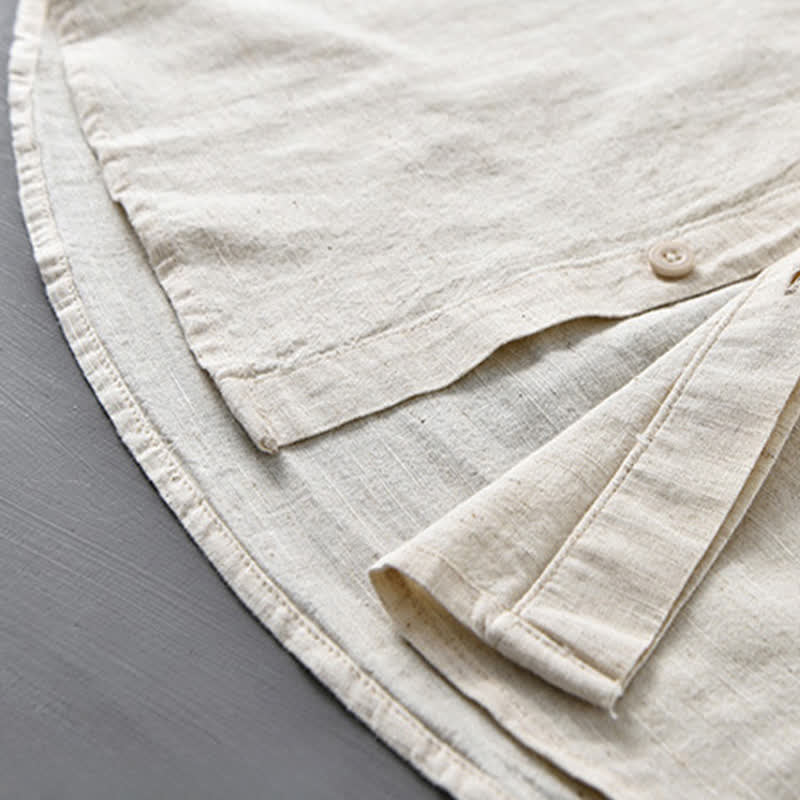 Nimara Ritual Spring Casual Mandarin Collar Button-Up Solid Cotton Linen Men's Long Sleeve Shirts