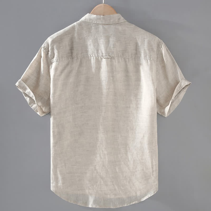 Nimara Ritual Summer Casual Button-Up Solid Linen Men's Short Sleeve Shirts With Patch Pocket