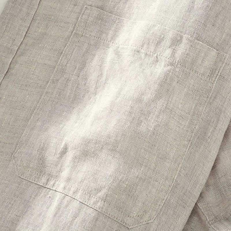 Nimara Ritual Summer Casual Button-Up Solid Linen Men's Short Sleeve Shirts With Patch Pocket