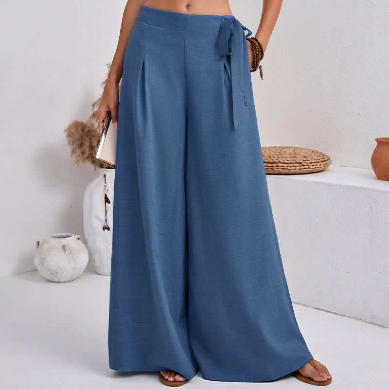 Nimara Ritual Spring Casual Retro Plain Drawstring Women's Wide Leg Pants With Pockets