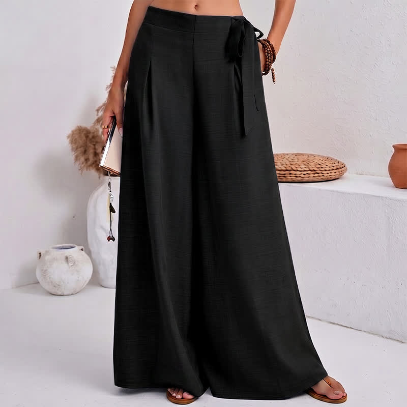Nimara Ritual Spring Casual Retro Plain Drawstring Women's Wide Leg Pants With Pockets