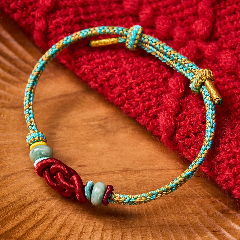 Nimara Ritual Handmade Braided Yellow Green Wenchang Knot Jade Luck Adjustable Bracelet