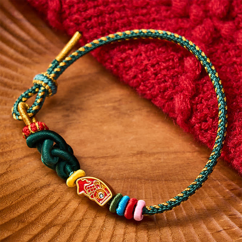 Nimara Ritual Hand-Woven Colorful Green String Koi Fish Protection Rope Bracelet