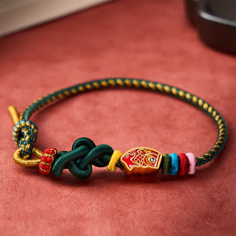 Nimara Ritual Hand-Woven Colorful Green String Koi Fish Protection Rope Bracelet