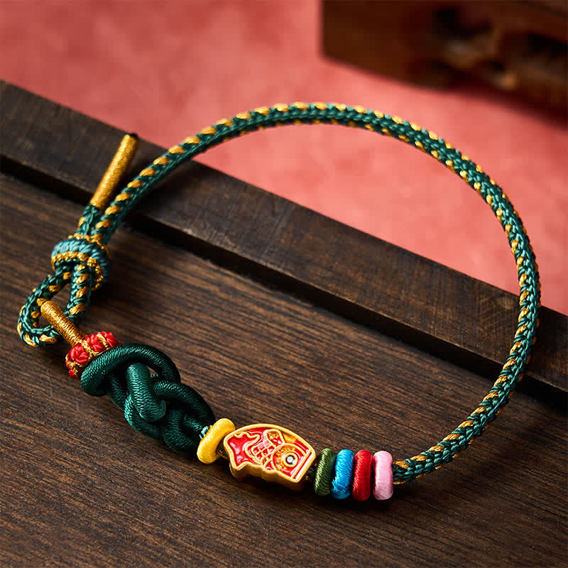 Nimara Ritual Hand-Woven Colorful Green String Koi Fish Protection Rope Bracelet