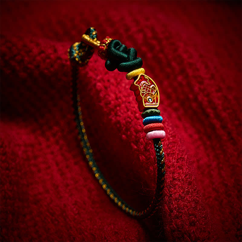 Nimara Ritual Hand-Woven Colorful Green String Koi Fish Protection Rope Bracelet