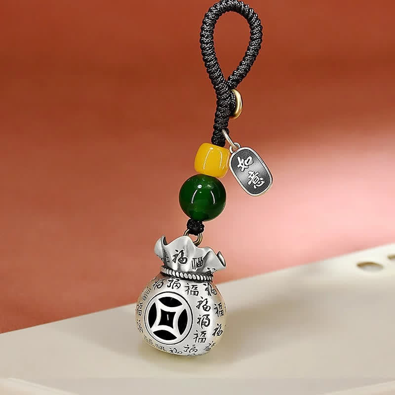 Blessing and Luck Copper Fu Character Fortune Bag Keychains