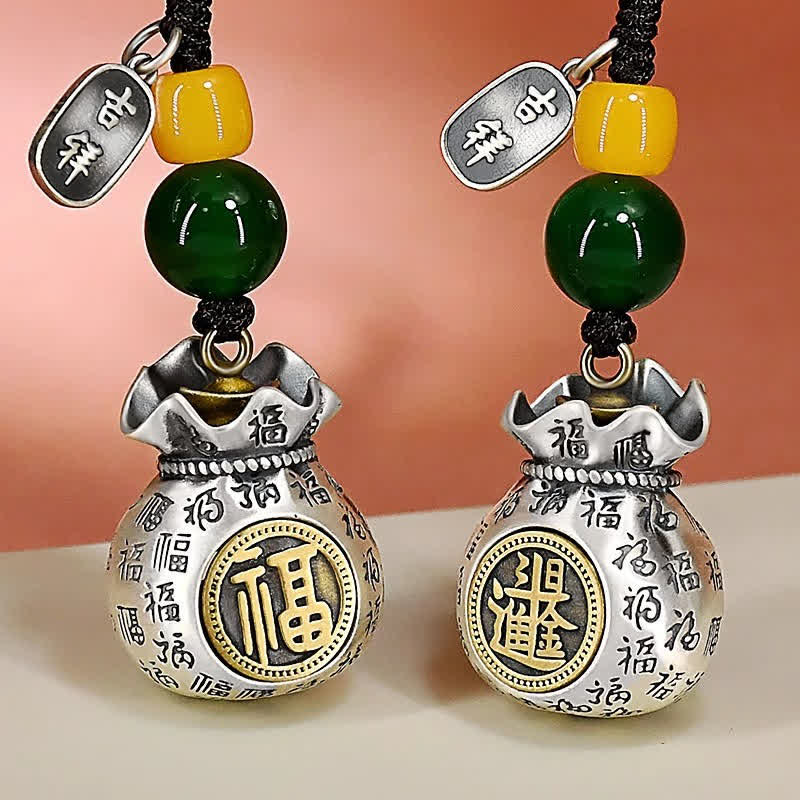 Blessing and Luck Copper Fu Character Fortune Bag Keychains