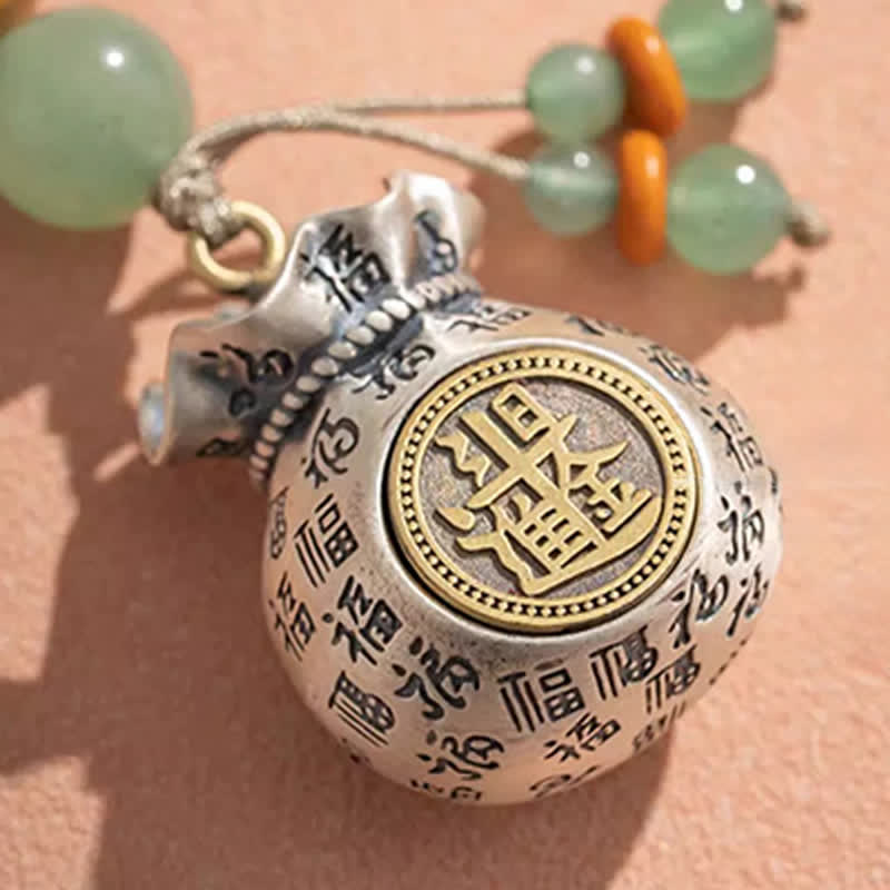 Nimara Ritual Copper Fu Character Hand-Woven Blessing Bag Beaded Keychains
