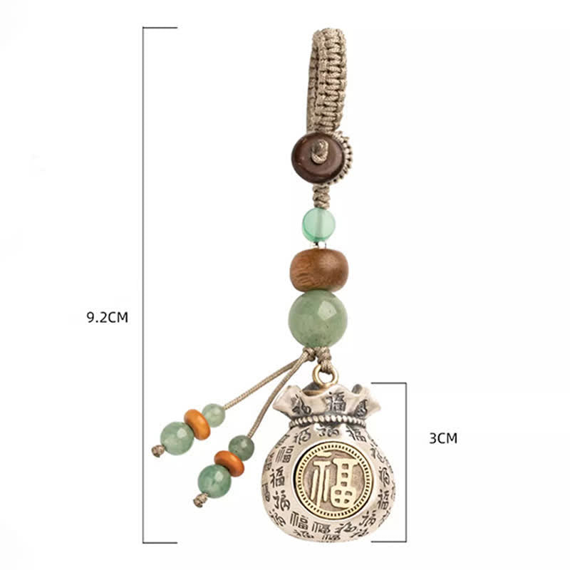 Nimara Ritual Copper Fu Character Hand-Woven Blessing Bag Beaded Keychains