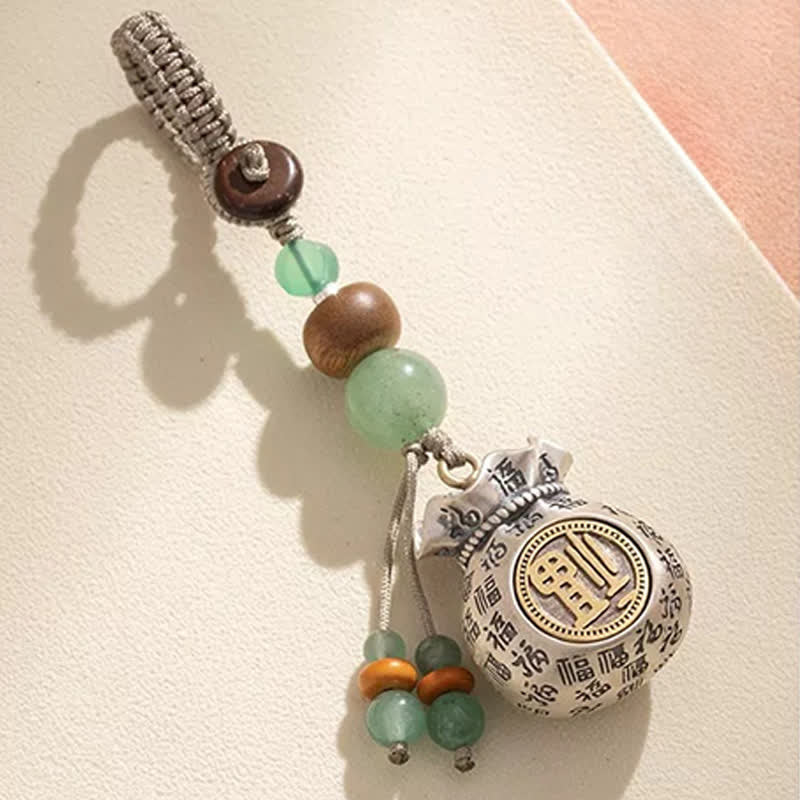 Nimara Ritual Copper Fu Character Hand-Woven Blessing Bag Beaded Keychains