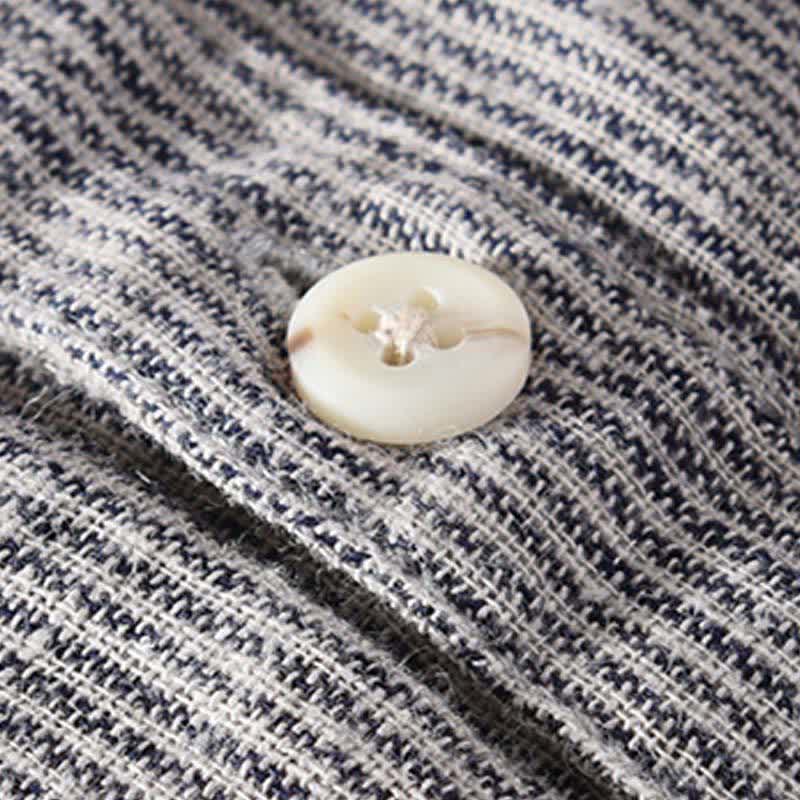 Nimara Ritual Summer Casual Solid Striped Linen Men's Short Sleeve Shirts With Patch Pocket