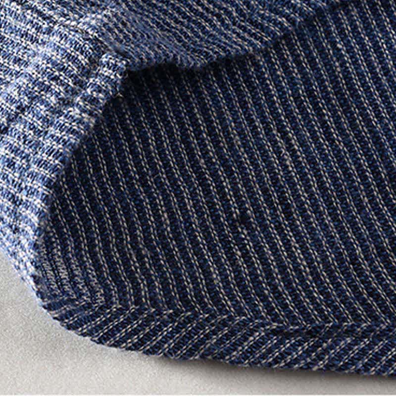 Nimara Ritual Summer Casual Solid Striped Linen Men's Short Sleeve Shirts With Patch Pocket