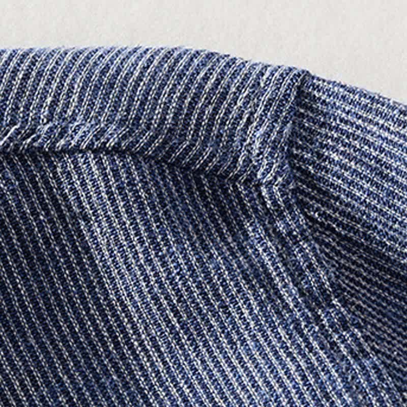 Nimara Ritual Summer Casual Solid Striped Linen Men's Short Sleeve Shirts With Patch Pocket