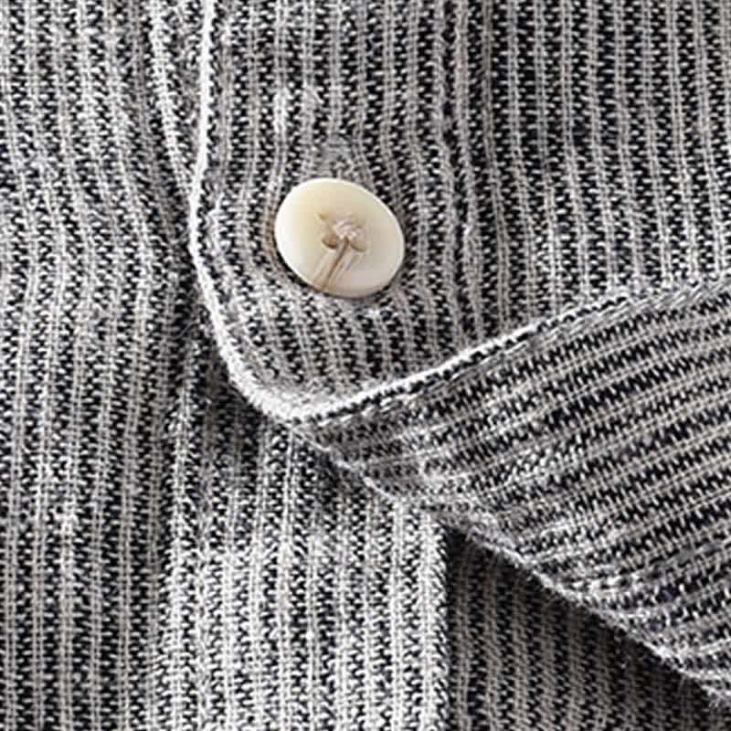 Nimara Ritual Summer Casual Solid Striped Linen Men's Short Sleeve Shirts With Patch Pocket
