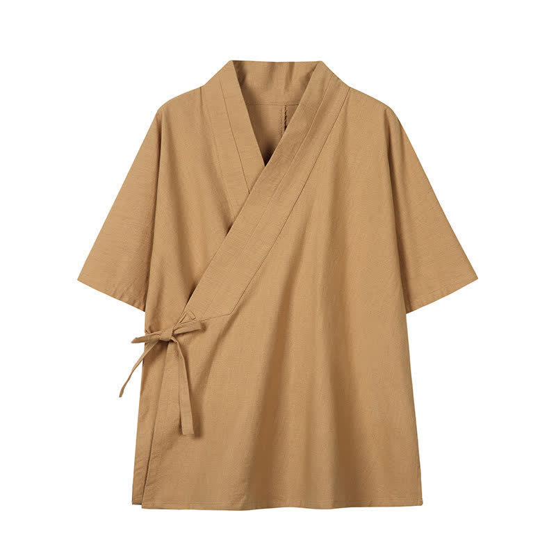 Nimara Ritual Spring Summer Minimalist Drawstring Solid Cotton Linen Men's Kimono