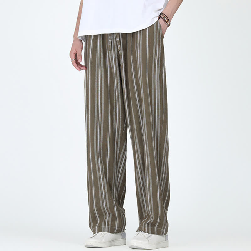 Nimara Ritual Spring Summer Casual Vintage Drawstring Vertical Striped Ankle Pants Men's Straight Leg Pants With Pocket