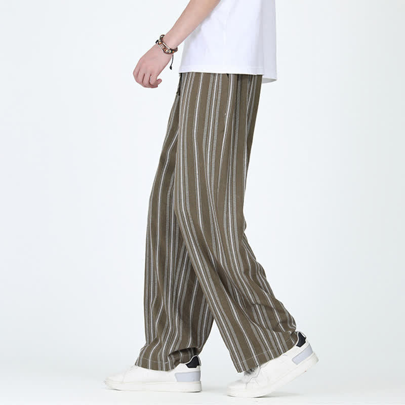Nimara Ritual Spring Summer Casual Vintage Drawstring Vertical Striped Ankle Pants Men's Straight Leg Pants With Pocket