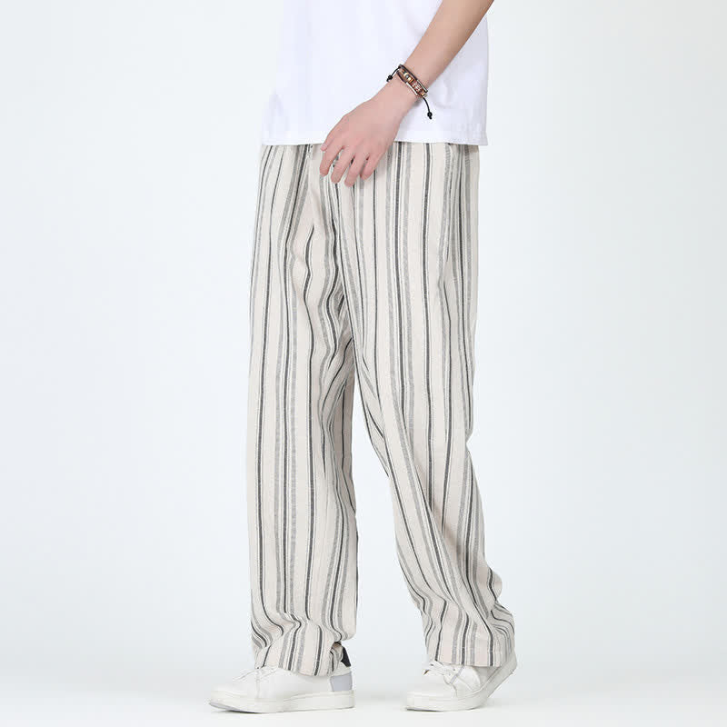 Nimara Ritual Spring Summer Casual Vintage Drawstring Vertical Striped Ankle Pants Men's Straight Leg Pants With Pocket