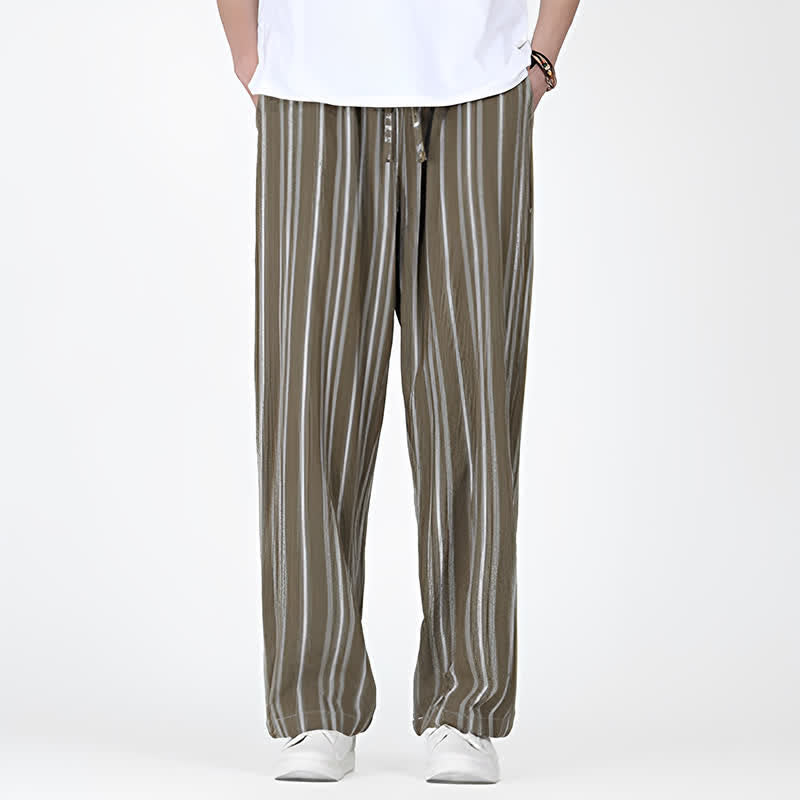 Nimara Ritual Spring Summer Casual Vintage Drawstring Vertical Striped Ankle Pants Men's Straight Leg Pants With Pocket