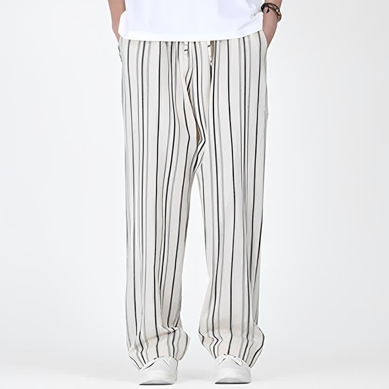 Nimara Ritual Spring Summer Casual Vintage Drawstring Vertical Striped Ankle Pants Men's Straight Leg Pants With Pocket
