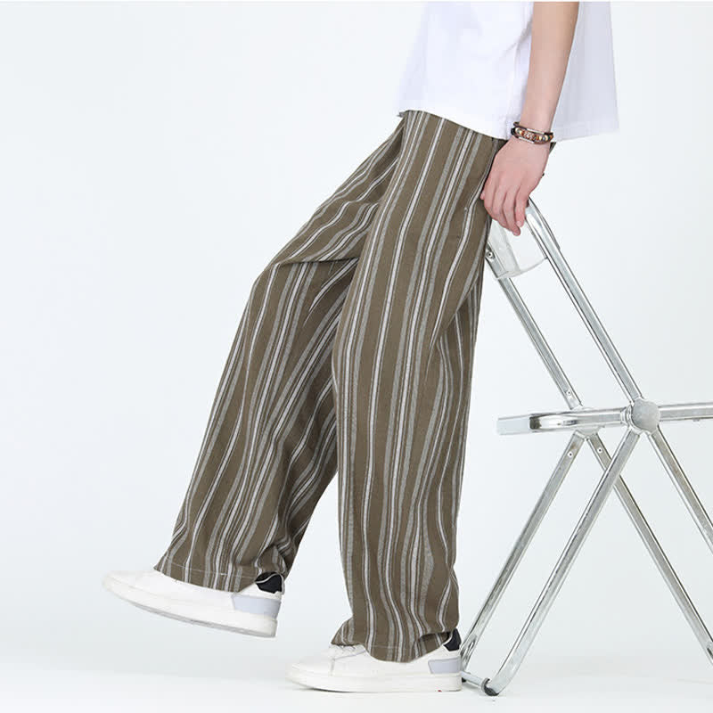 Nimara Ritual Spring Summer Casual Vintage Drawstring Vertical Striped Ankle Pants Men's Straight Leg Pants With Pocket
