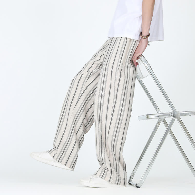Nimara Ritual Spring Summer Casual Vintage Drawstring Vertical Striped Ankle Pants Men's Straight Leg Pants With Pocket