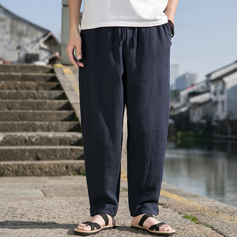 Nimara Ritual Spring Summer Casual Minimalist Drawstring Solid Ramie Ankle Pants Men's Harem Pants With Pocket