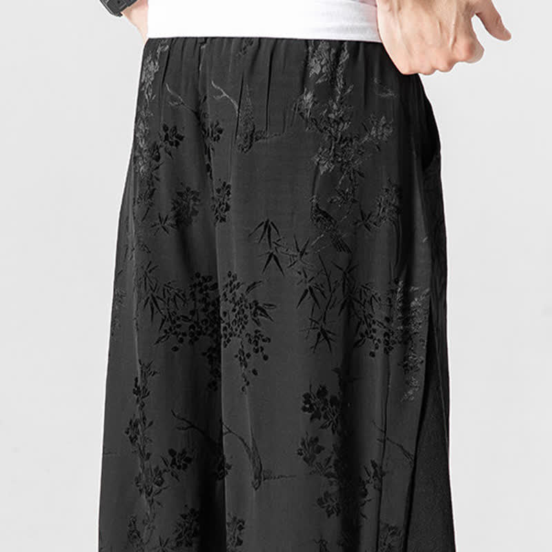 Nimara Ritual Spring Summer Tang Style Drawstring Embroidery Abstract Cropped Pants Men's Wide Leg Pants With Pocket
