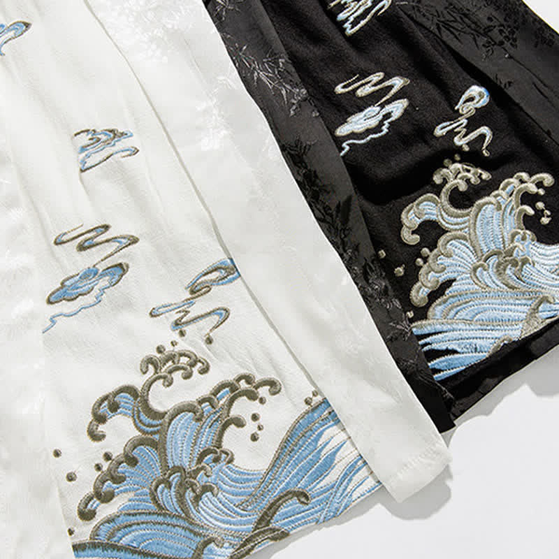 Nimara Ritual Spring Summer Tang Style Drawstring Embroidery Abstract Cropped Pants Men's Wide Leg Pants With Pocket
