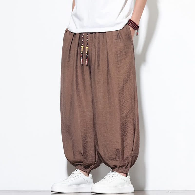 Nimara Ritual Summer Casual Boho Drawstring Solid Cropped Pants Men's Harem Pants With Pocket