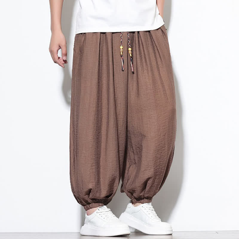 Nimara Ritual Summer Casual Boho Drawstring Solid Cropped Pants Men's Harem Pants With Pocket