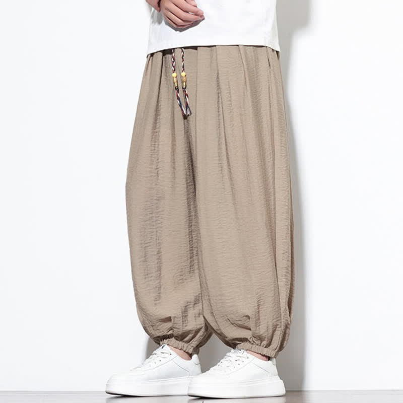 Nimara Ritual Summer Casual Boho Drawstring Solid Cropped Pants Men's Harem Pants With Pocket
