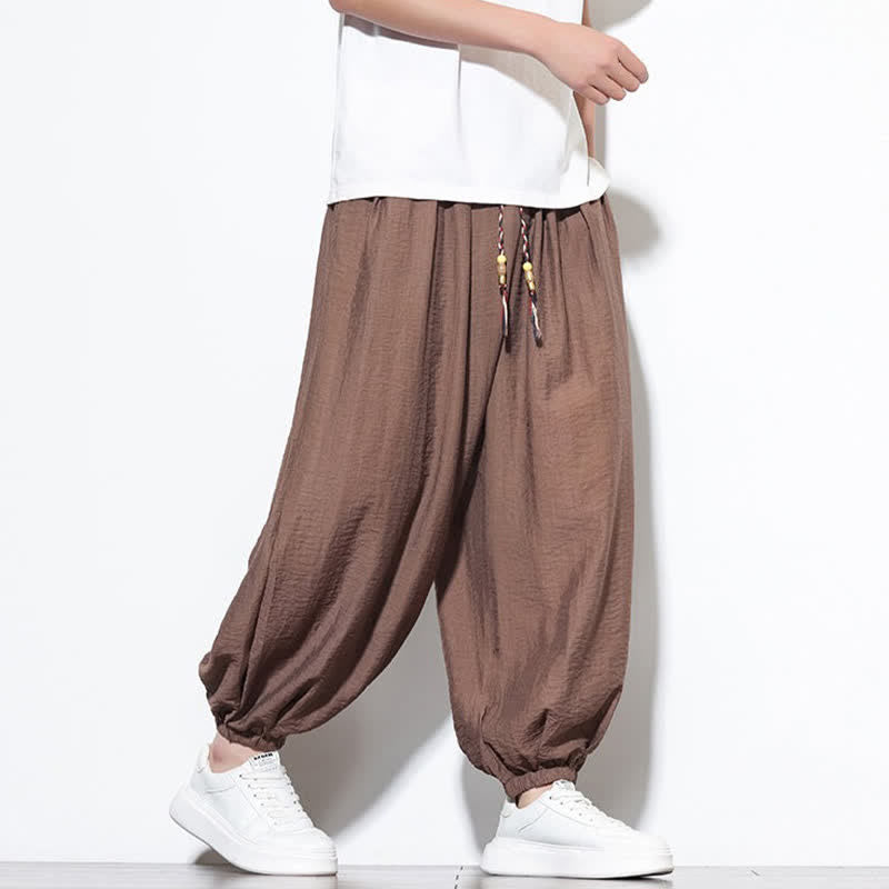 Nimara Ritual Summer Casual Boho Drawstring Solid Cropped Pants Men's Harem Pants With Pocket