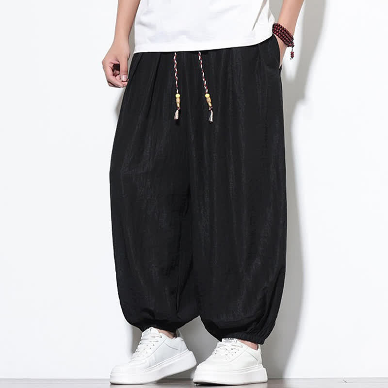 Nimara Ritual Summer Casual Boho Drawstring Solid Cropped Pants Men's Harem Pants With Pocket