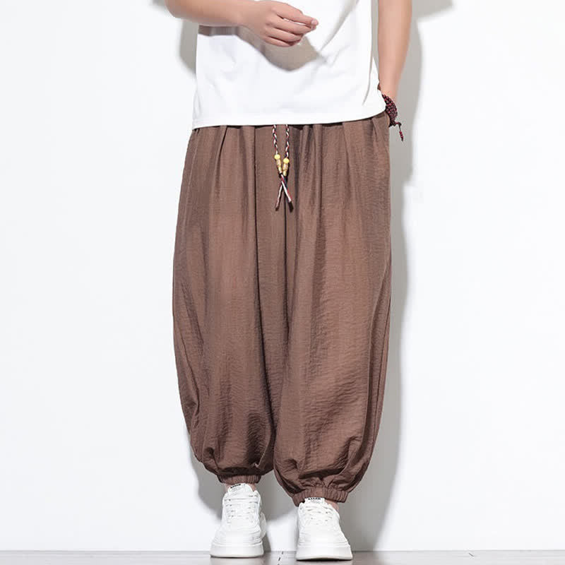 Nimara Ritual Summer Casual Boho Drawstring Solid Cropped Pants Men's Harem Pants With Pocket