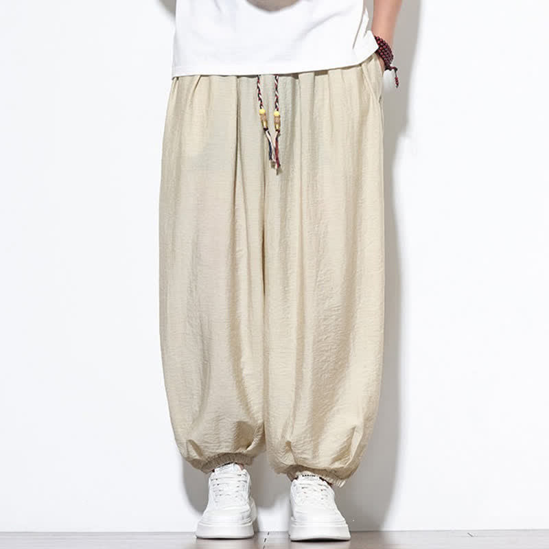 Nimara Ritual Summer Casual Boho Drawstring Solid Cropped Pants Men's Harem Pants With Pocket