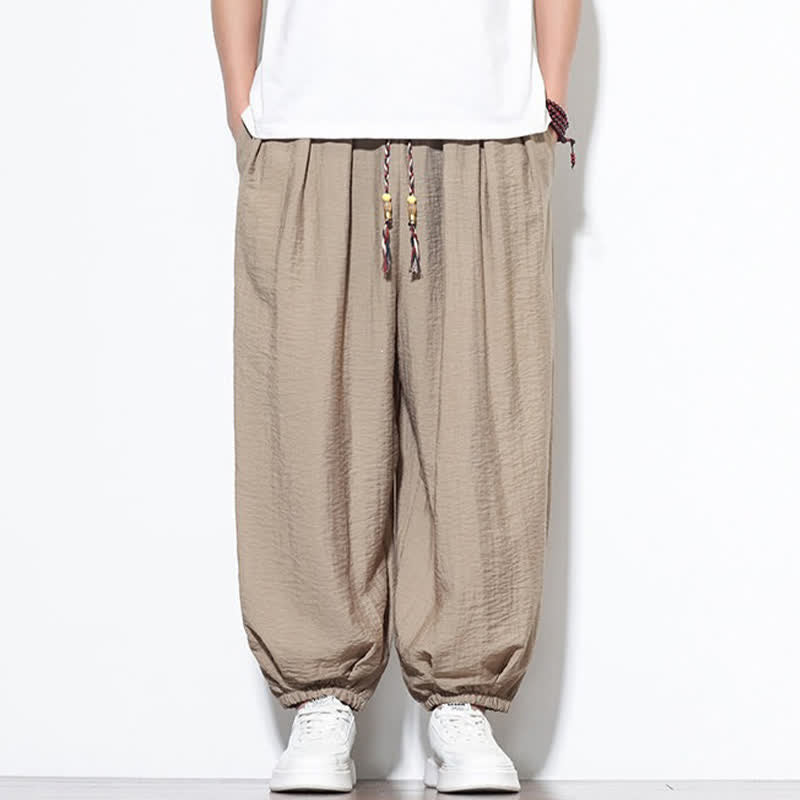 Nimara Ritual Summer Casual Boho Drawstring Solid Cropped Pants Men's Harem Pants With Pocket