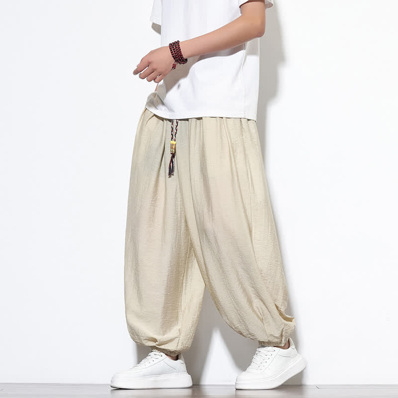 Nimara Ritual Summer Casual Boho Drawstring Solid Cropped Pants Men's Harem Pants With Pocket