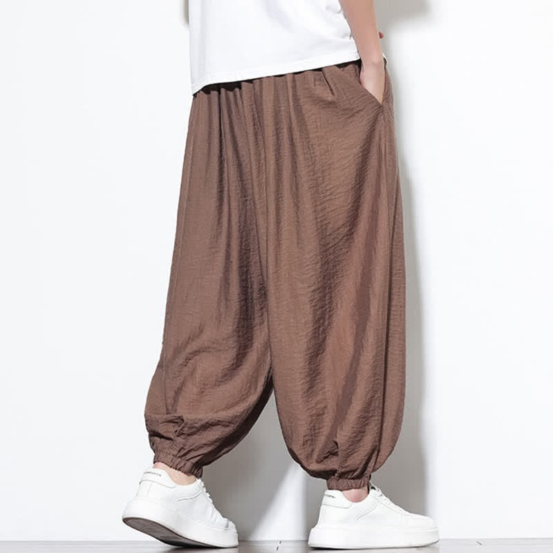 Nimara Ritual Summer Casual Boho Drawstring Solid Cropped Pants Men's Harem Pants With Pocket
