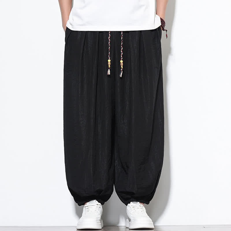 Nimara Ritual Summer Casual Boho Drawstring Solid Cropped Pants Men's Harem Pants With Pocket